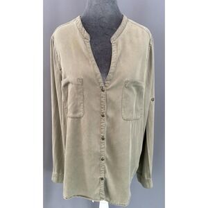 Anthropologie Holding Horses Olive Green Utility Shirt Paisley Yoke - Large